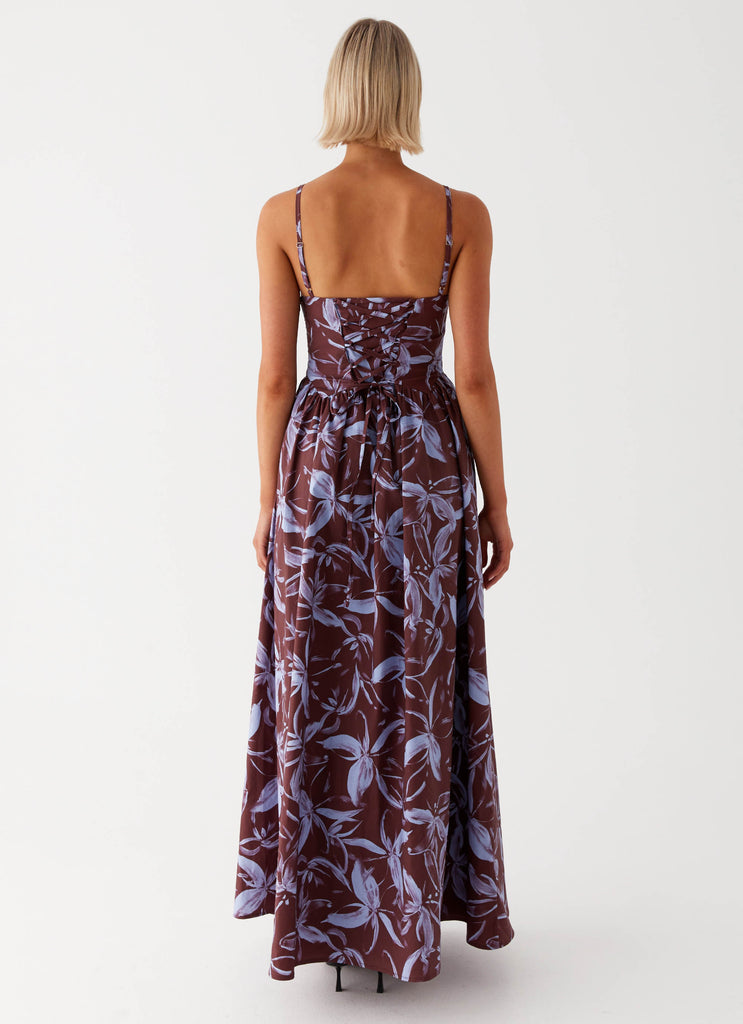 Tesoro Maxi Dress - Brown Purple Floral Peppermayo US Tesoro Maxi Dress - Brown Purple Floral Peppermayo US