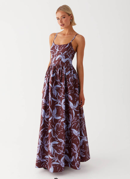 Tesoro Maxi Dress - Brown Purple Floral Peppermayo US Tesoro Maxi Dress - Brown Purple Floral Peppermayo US