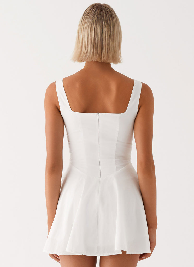 Womens The Isle Mini Dress in the colour White in front of a light grey background