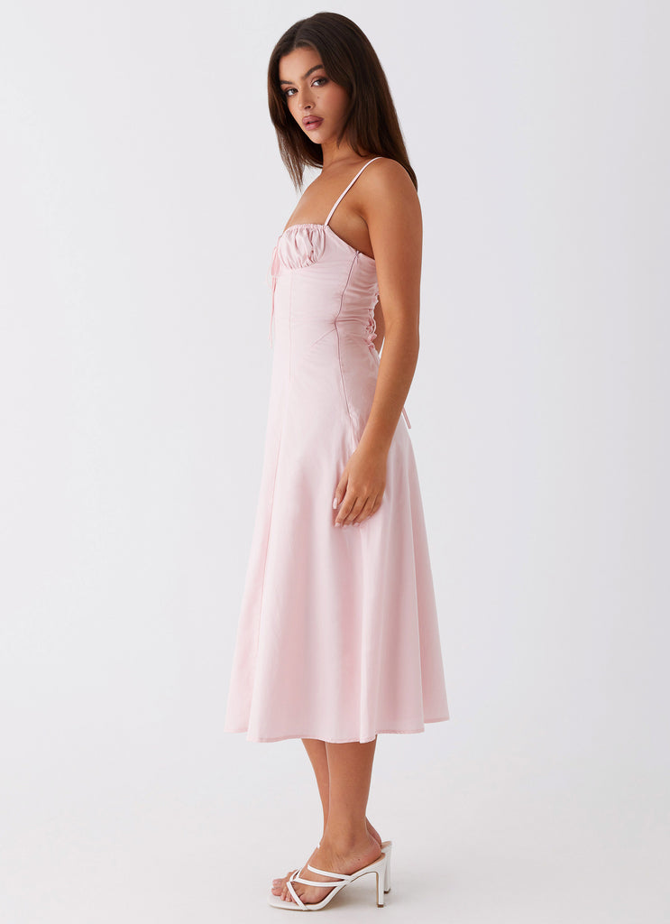 Womens Thoughts Of You Midi Dress in the colour Pink in front of a light grey background