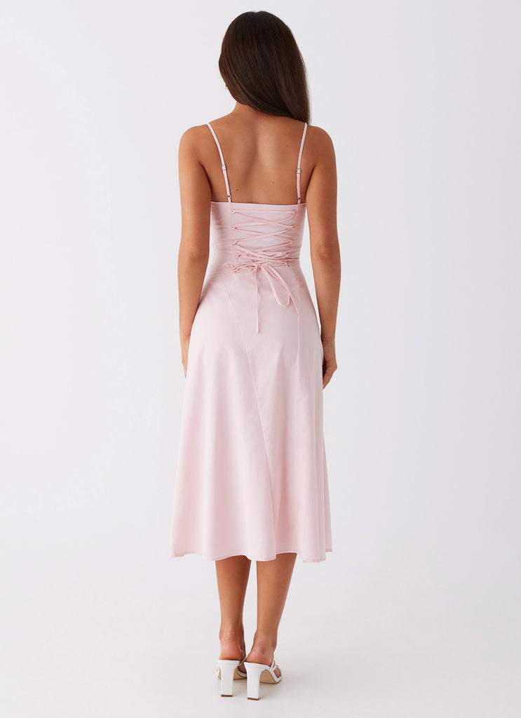 Womens Thoughts Of You Midi Dress in the colour Pink in front of a light grey background