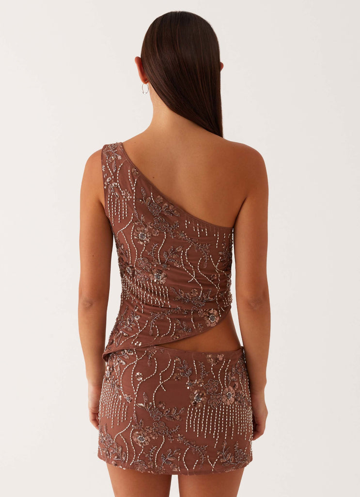 Through The Night One Shoulder Mini Dress - Chocolate Peppermayo US Through The Night One Shoulder Mini Dress - Chocolate Peppermayo US