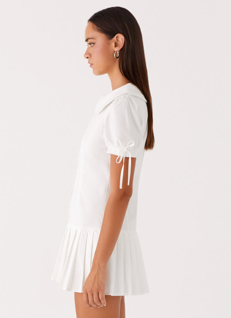 white pleated mini dress To Us Pleated Mini Dress