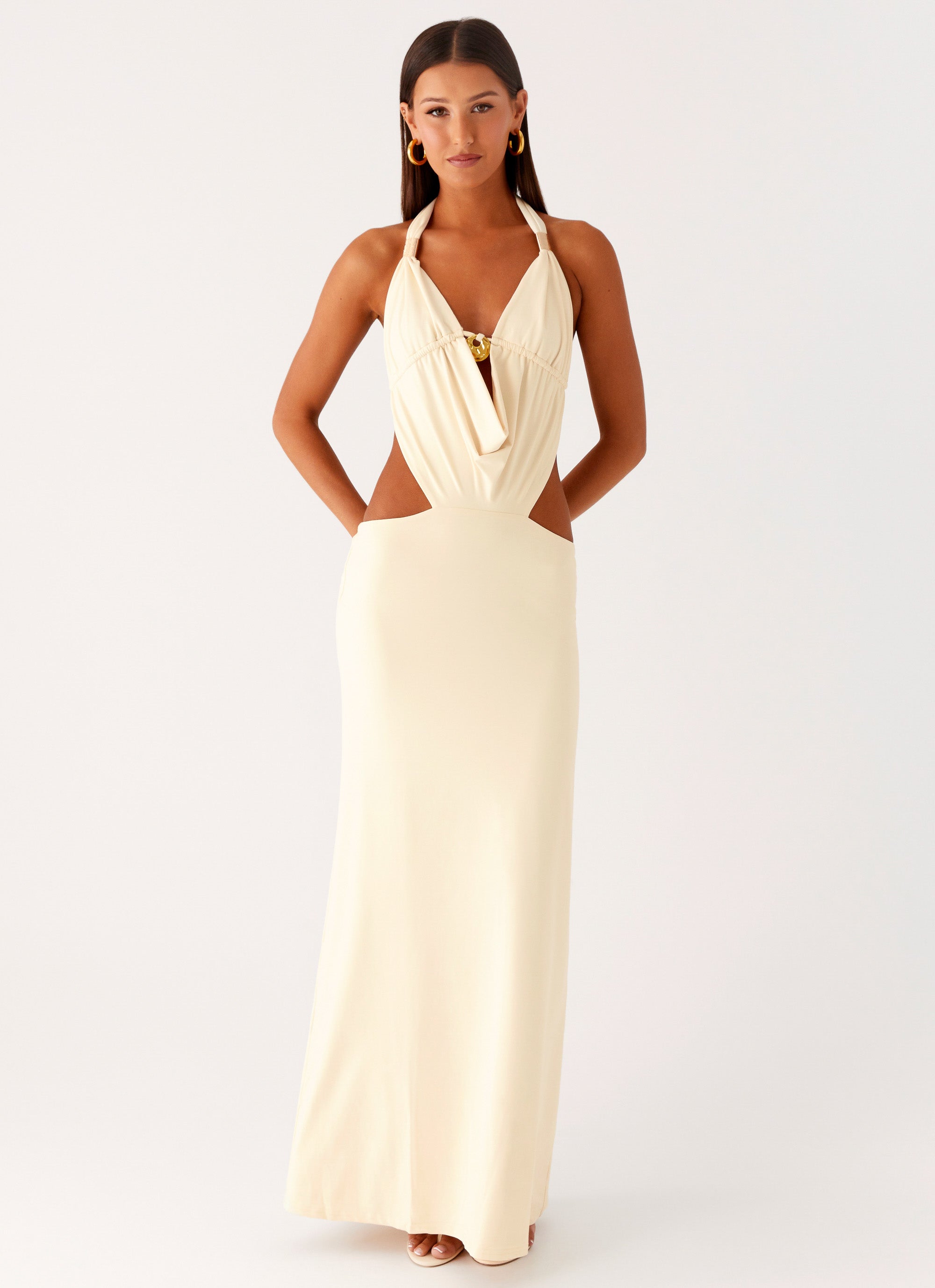 Torina Halter Maxi Dress - Lemon Lemon / US 8 Torina Halter Maxi Dress - Lemon Lemon / US 8