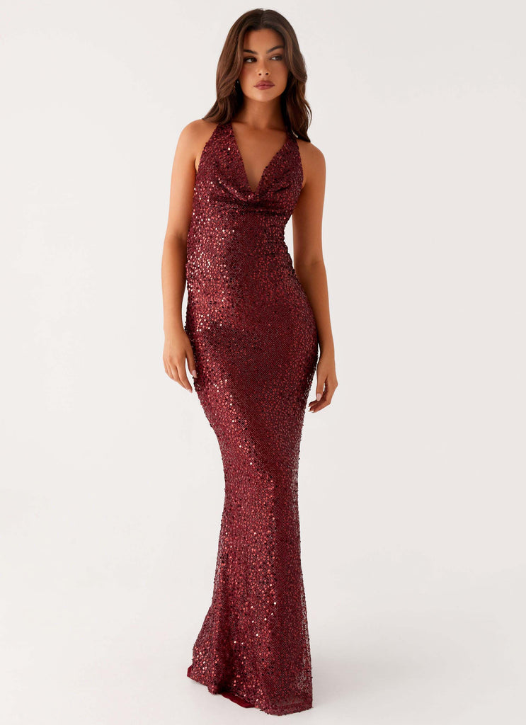red maxi sequin dress Treasured Sequin Maxi Dress