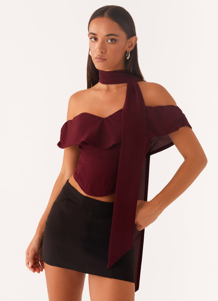 Trinity Chiffon Scarf Top - Deep Maroon