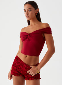 Trixie Twist Off Shoulder Top - Maroon