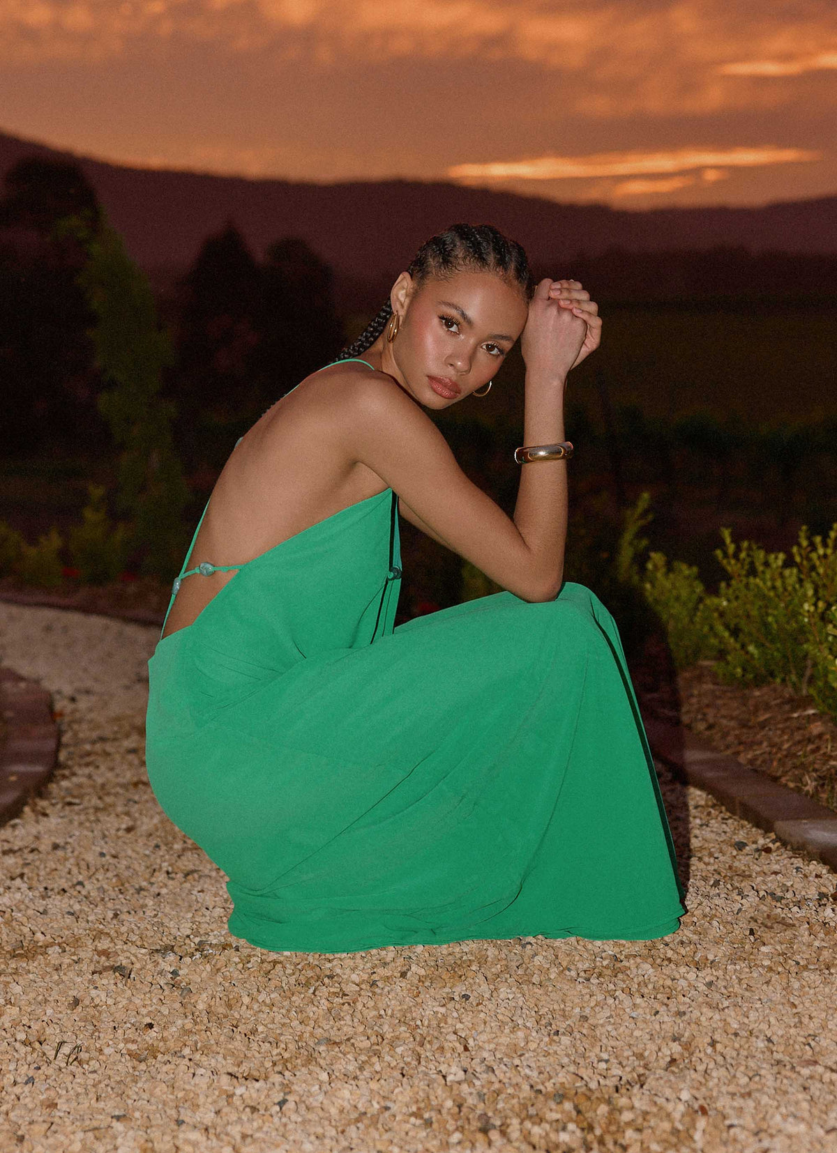 Rush Dress | Tropic Muse Beaded Cowl Maxi Dress