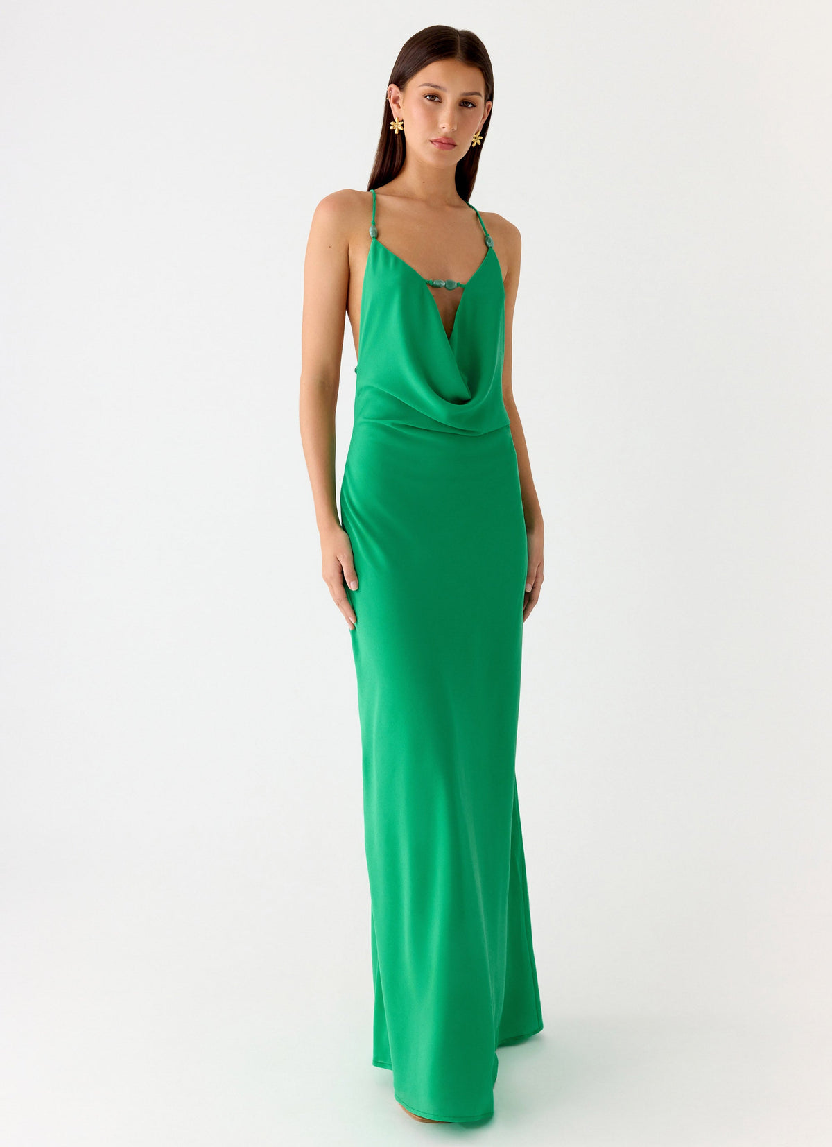 Tropic Muse Beaded Cowl Maxi Dress