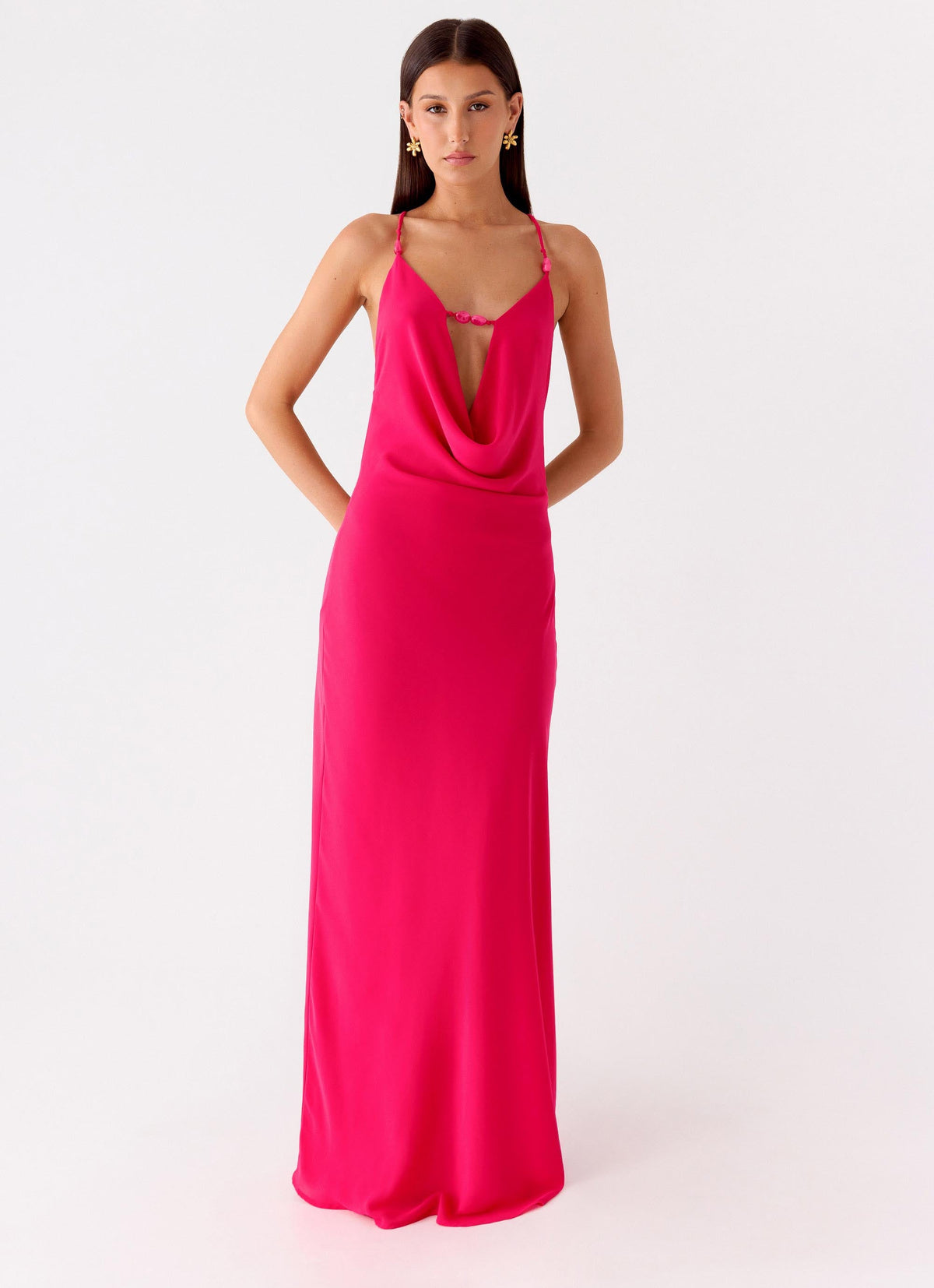 Tropic Muse Beaded Cowl Maxi Dress