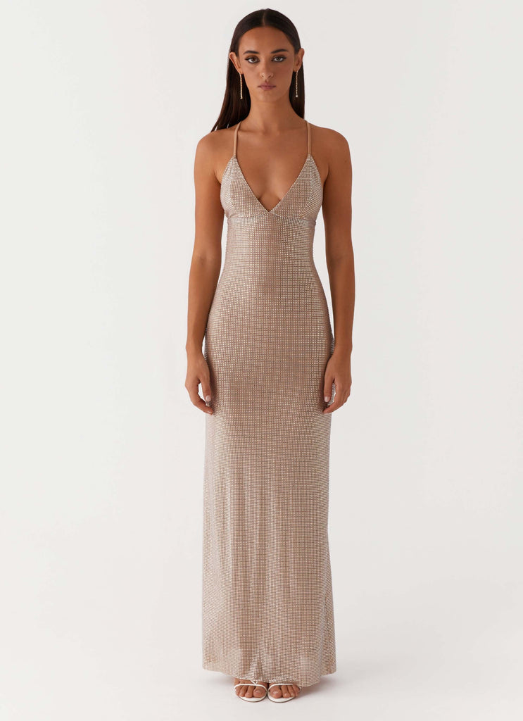 Tula Beaded Mesh Maxi Dress - Silver Diamante