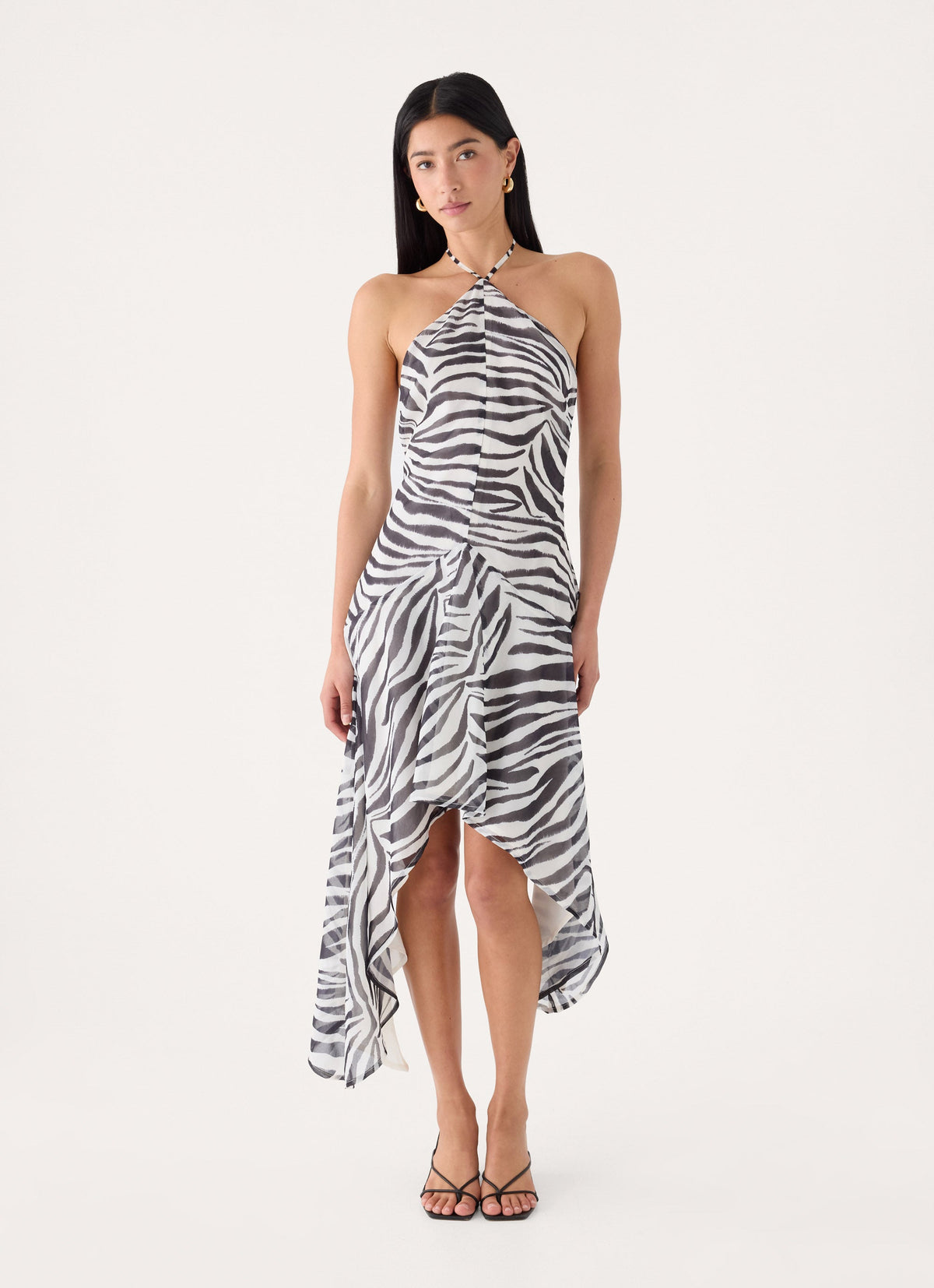 Tunelia Asymmetric Midi Dress - Zebra