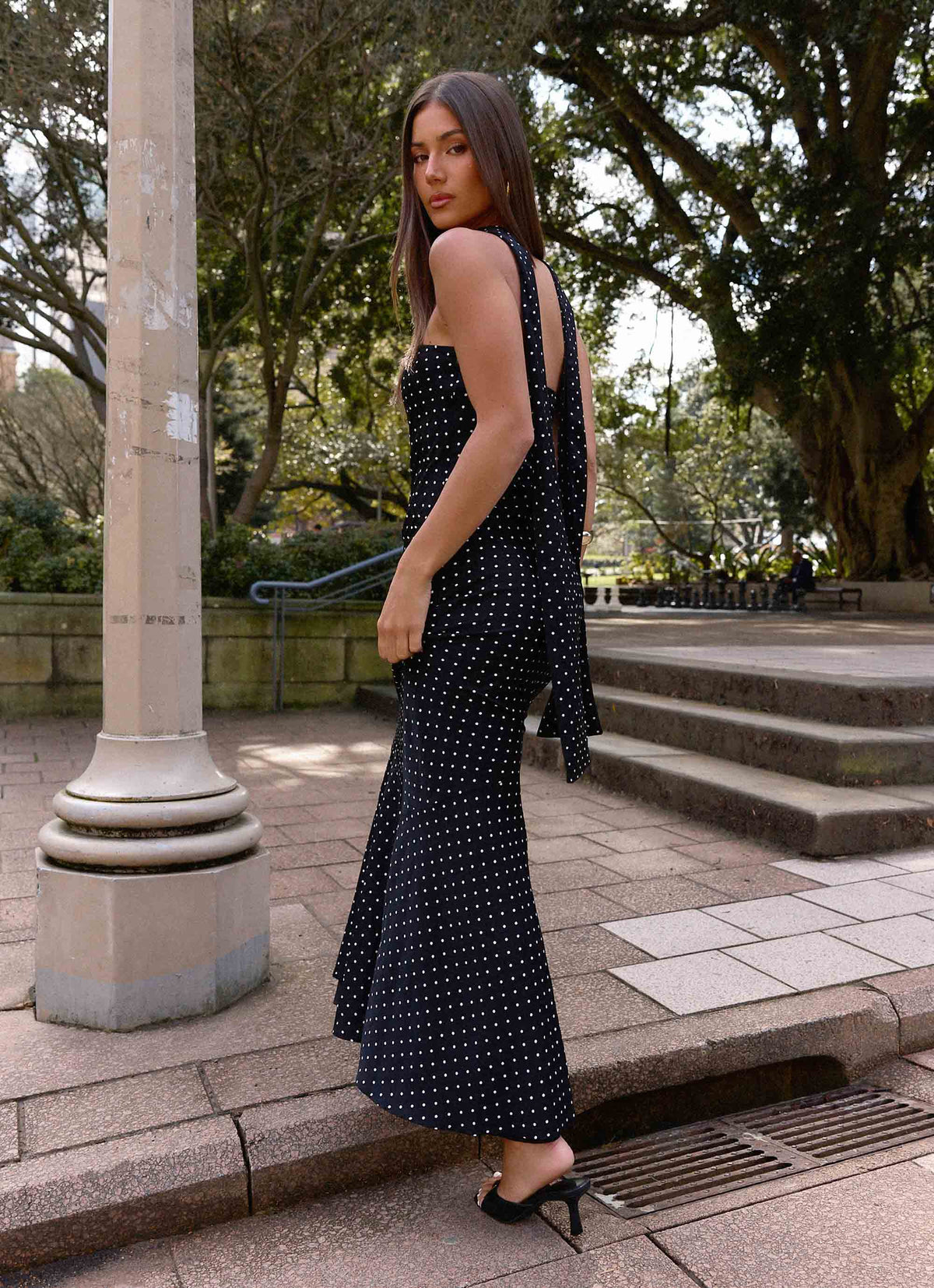black polka dot dress maxi FULAOER White Women's Long Sleeve Round Neck High Waist Layered A-Line Flowy Maxi Dress XS at Amazon Women's Clothing store Puff Sleeves Back Style Clara Maxi Dress Black Polkadot