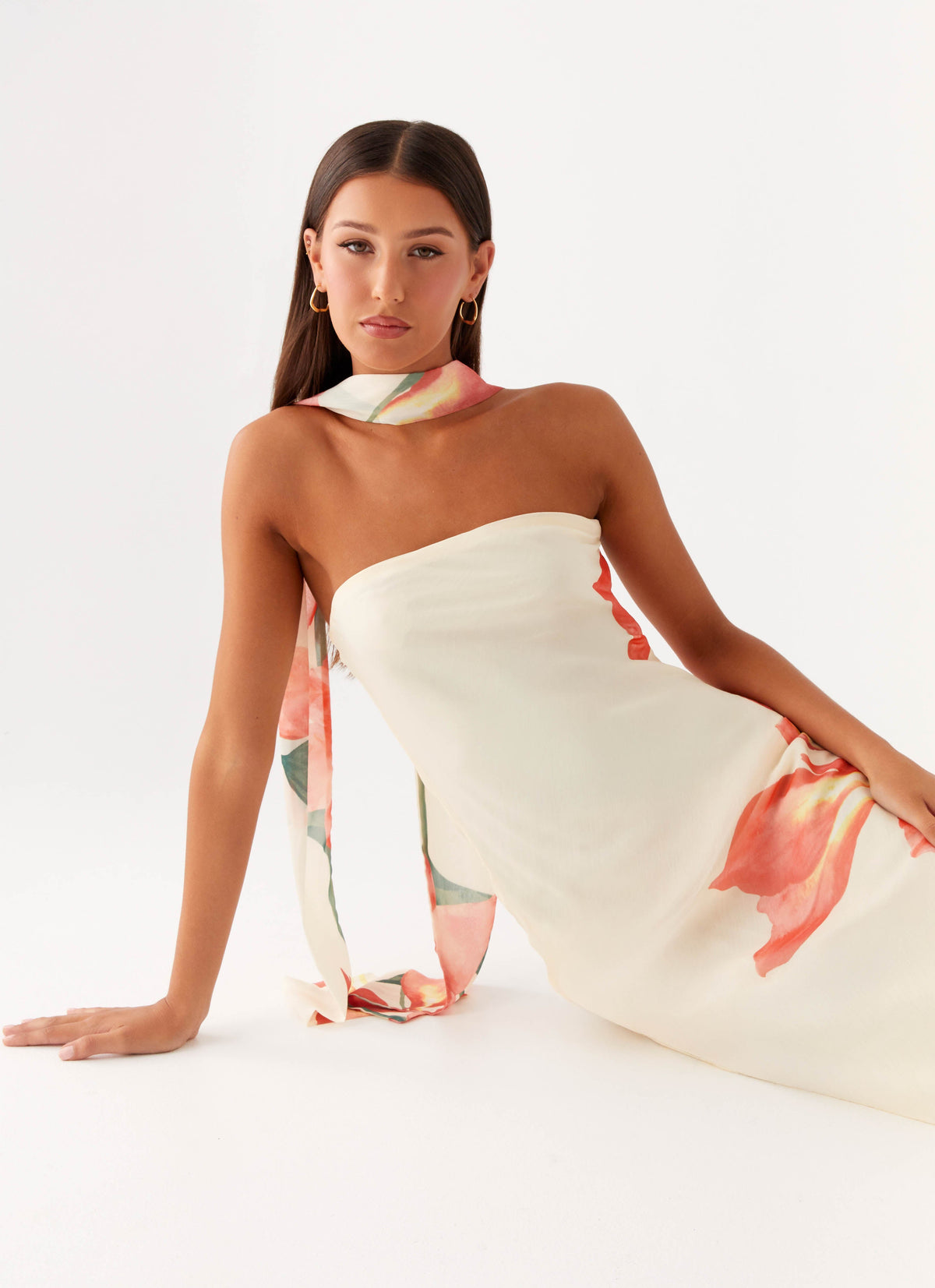 under the pagoda maxi dress - Black Polkadot length silk dress features a plunging mandarin collar and sleeves Under The Pagoda Maxi Dress