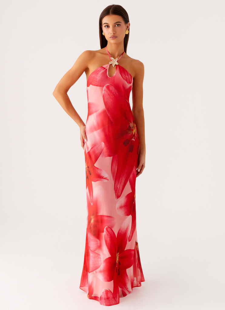 Vatiana Chiffon Maxi Dress - Peach Watermelon Flower Peppermayo US Vatiana Chiffon Maxi Dress - Peach Watermelon Flower Peppermayo US