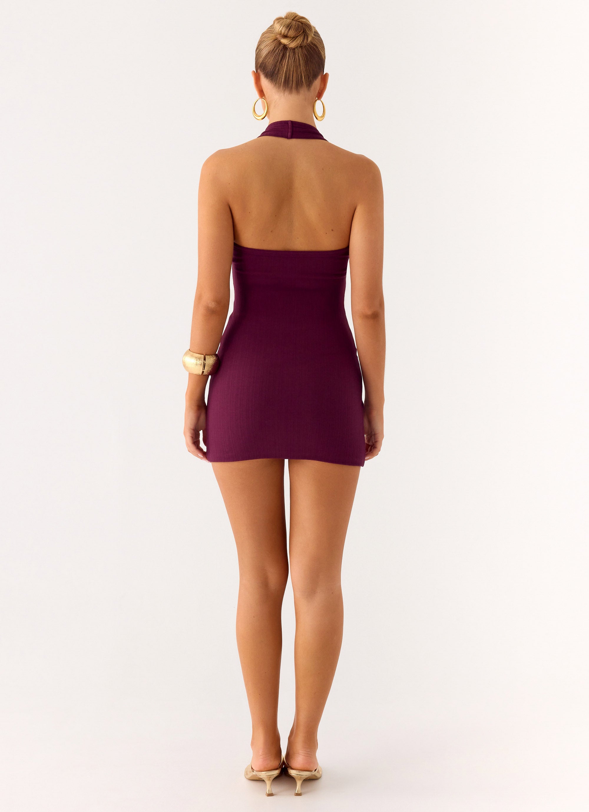 dark plum mini dress Ronja Embellished Plunge Mini Dress in Deep Purple