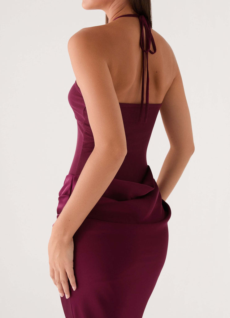 burgundy one shoulder midi dress Embellished Halter Top – Arabellaa main image 1