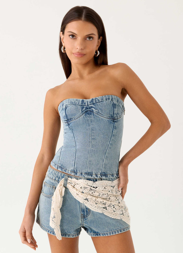 Vianna Denim Bustier Top - True Denim – Peppermayo US