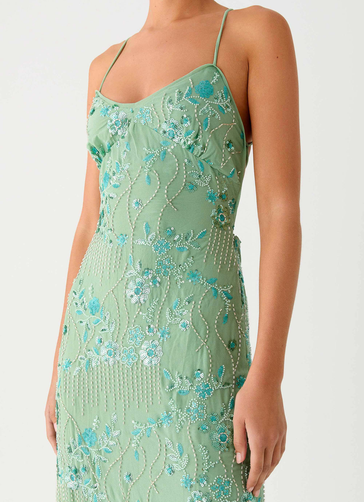mint green sequin dress Glitter with Off Shoulder Bodice Embellished Gown with Tulle Overskirt Plus Size Size 0 / Champagne captivating effect Mint Green Transparent Detail Slit