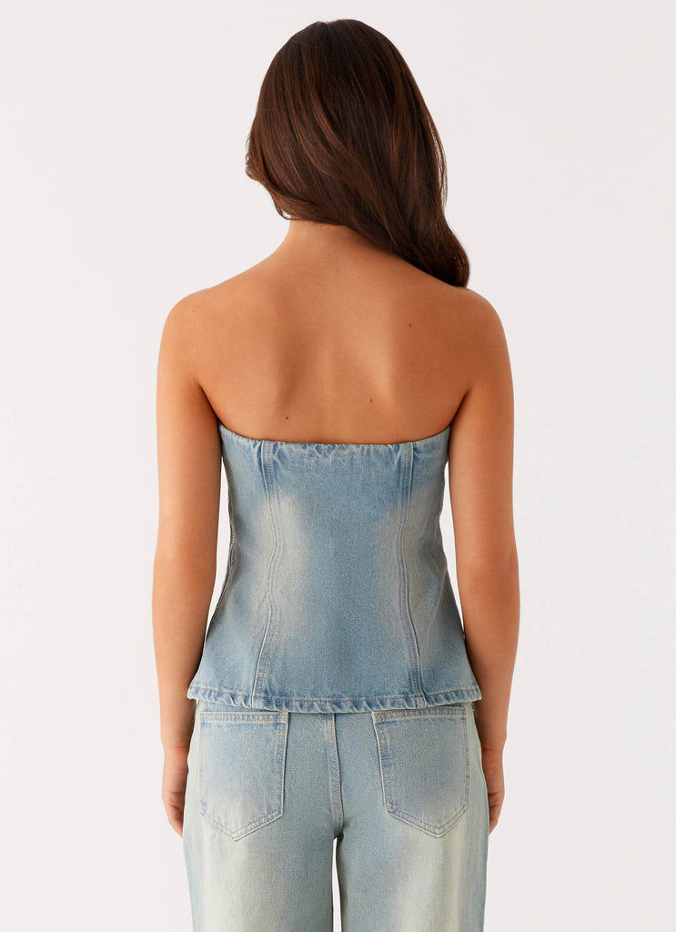 Vino Strapless Denim Top - Vintage Denim