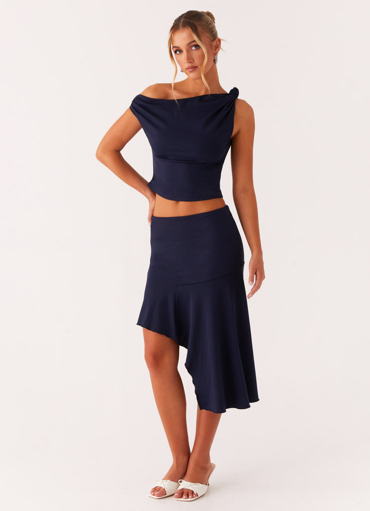 Viola Twist Shoulder Top - Navy