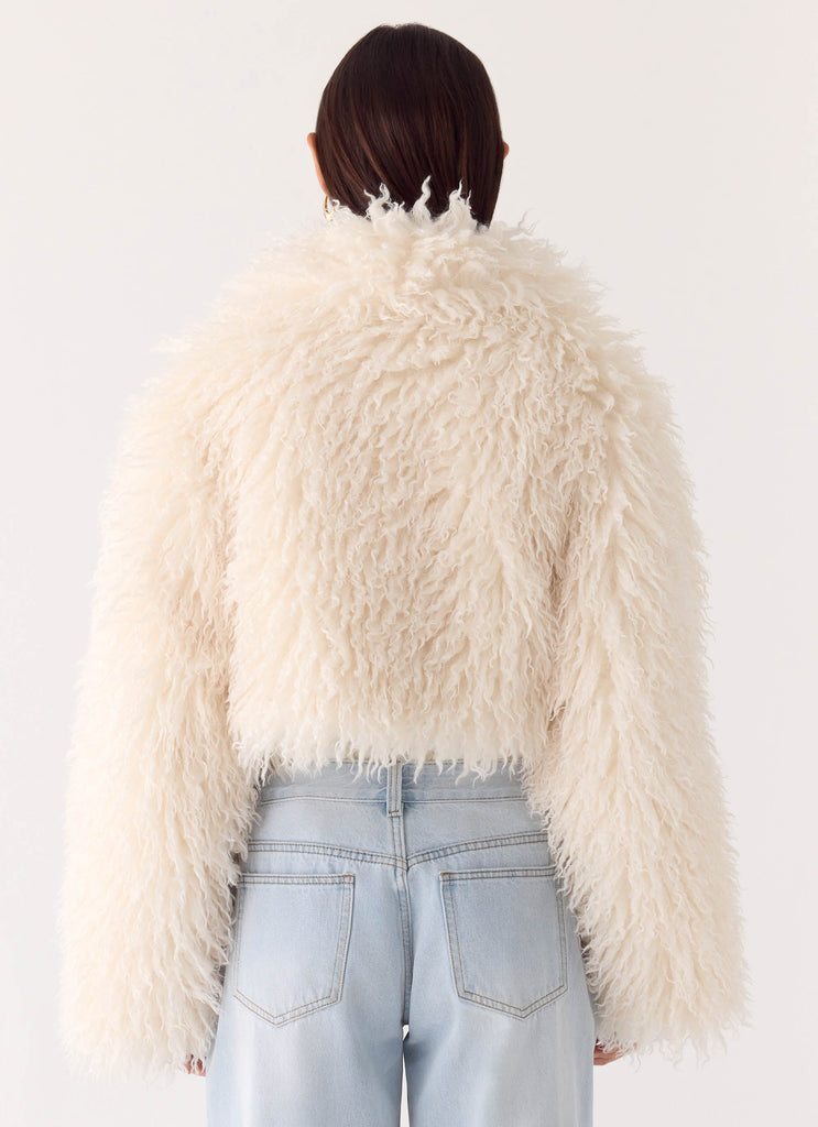 Virginia Cropped Faux Fur Jacket - Ivory