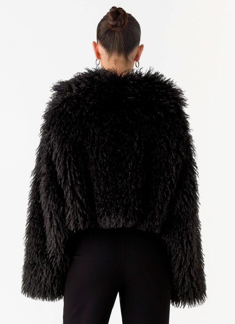Virginia Cropped Faux Fur Jacket - Black