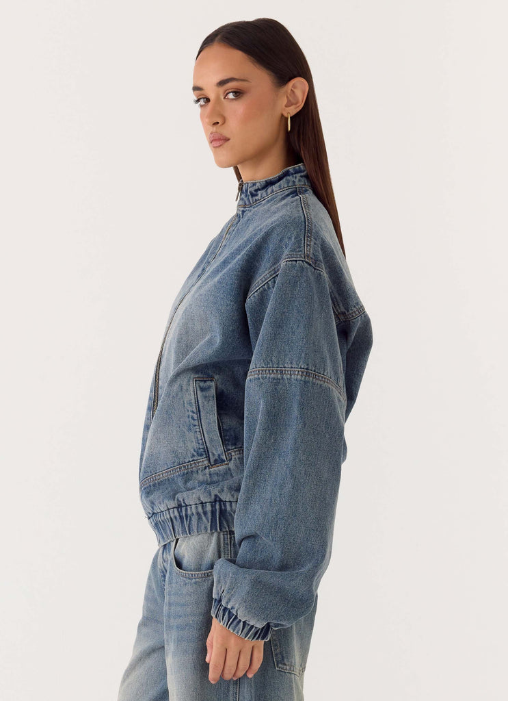 Waylon Denim Bomber Jacket - Mid Wash Blue – Peppermayo US