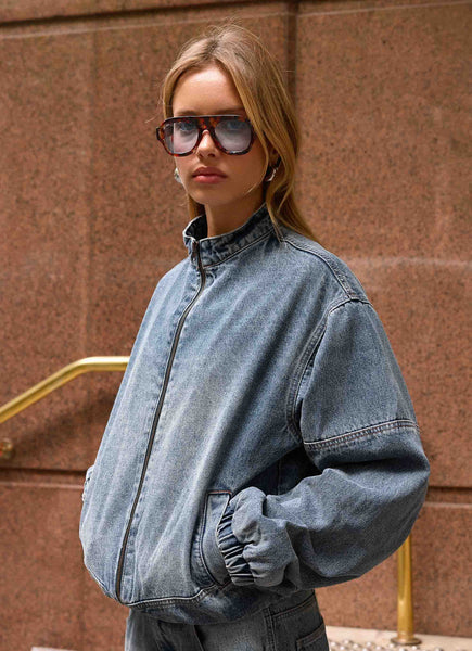 Waylon Denim Bomber Jacket - Mid Wash Blue – Peppermayo US