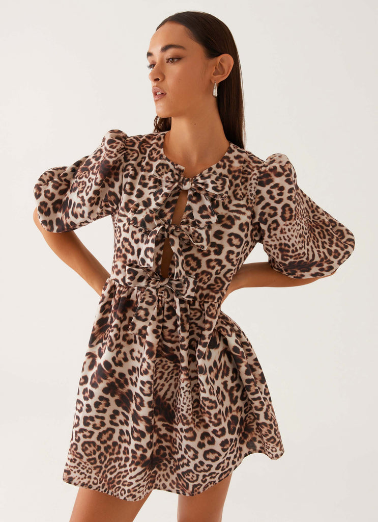 Western Wind Tie Mini Dress - Leopard