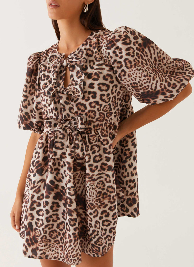 Western Wind Tie Mini Dress - Leopard