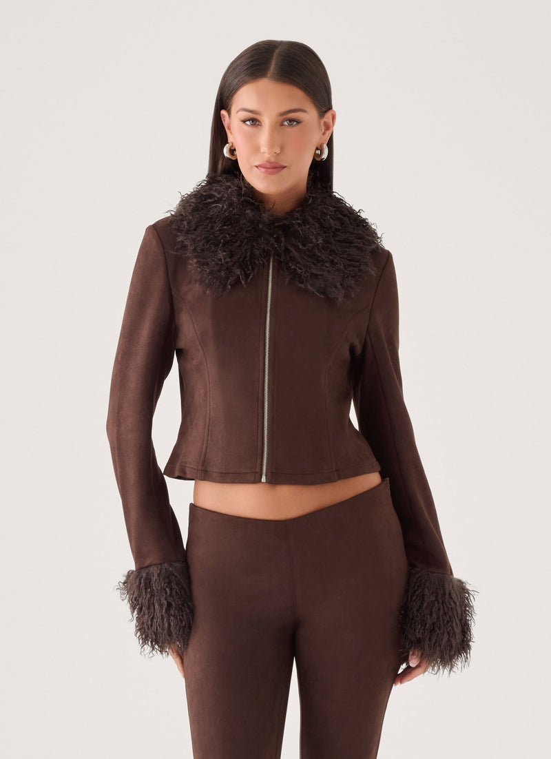 Wild Hide Faux Suede Jacket - Chocolate