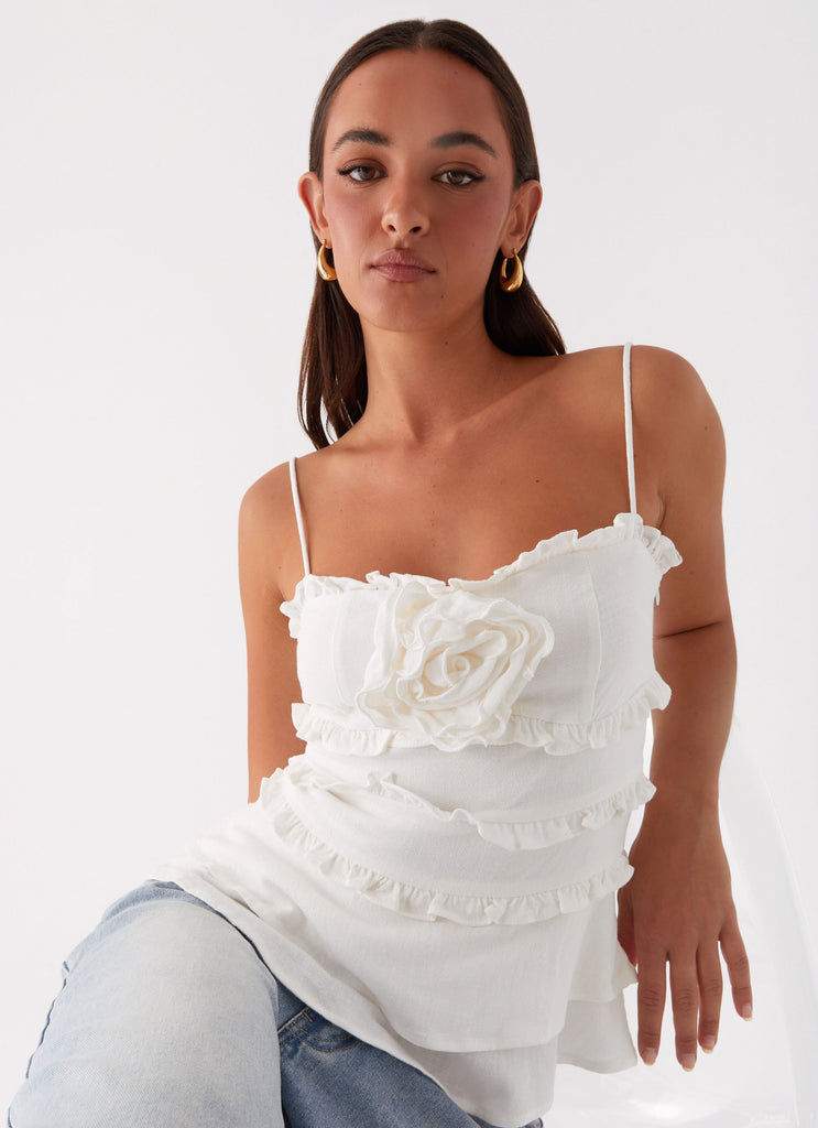 Wilde Linen Rose Top - White