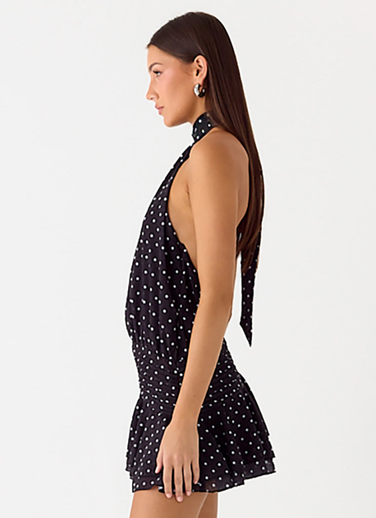 Willow Chiffon Mini Dress - Black Polkadot