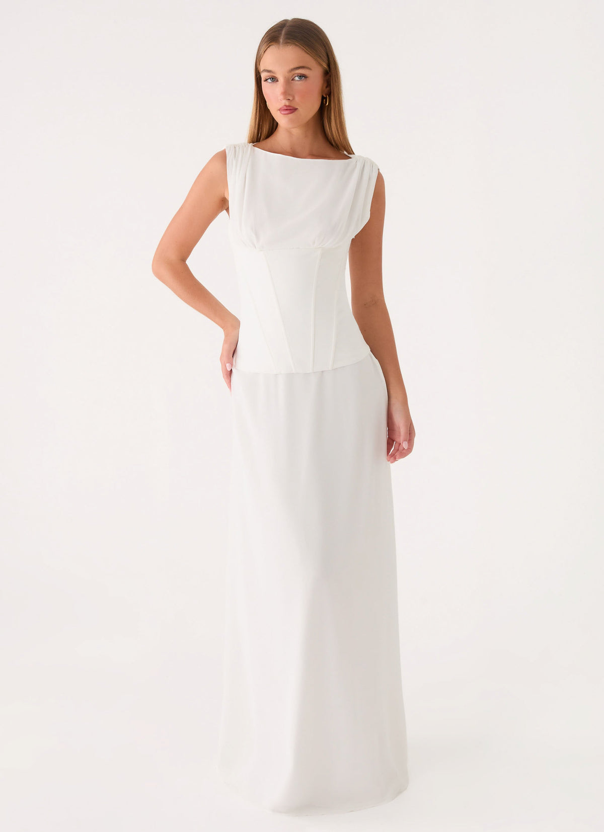 white corset dress maxi OFF-WHITE MINIMALISTIC DRAPED GOWN | CULT MIA Designed with detachable off WeWoreWhat Women's Corset Maxi Dress