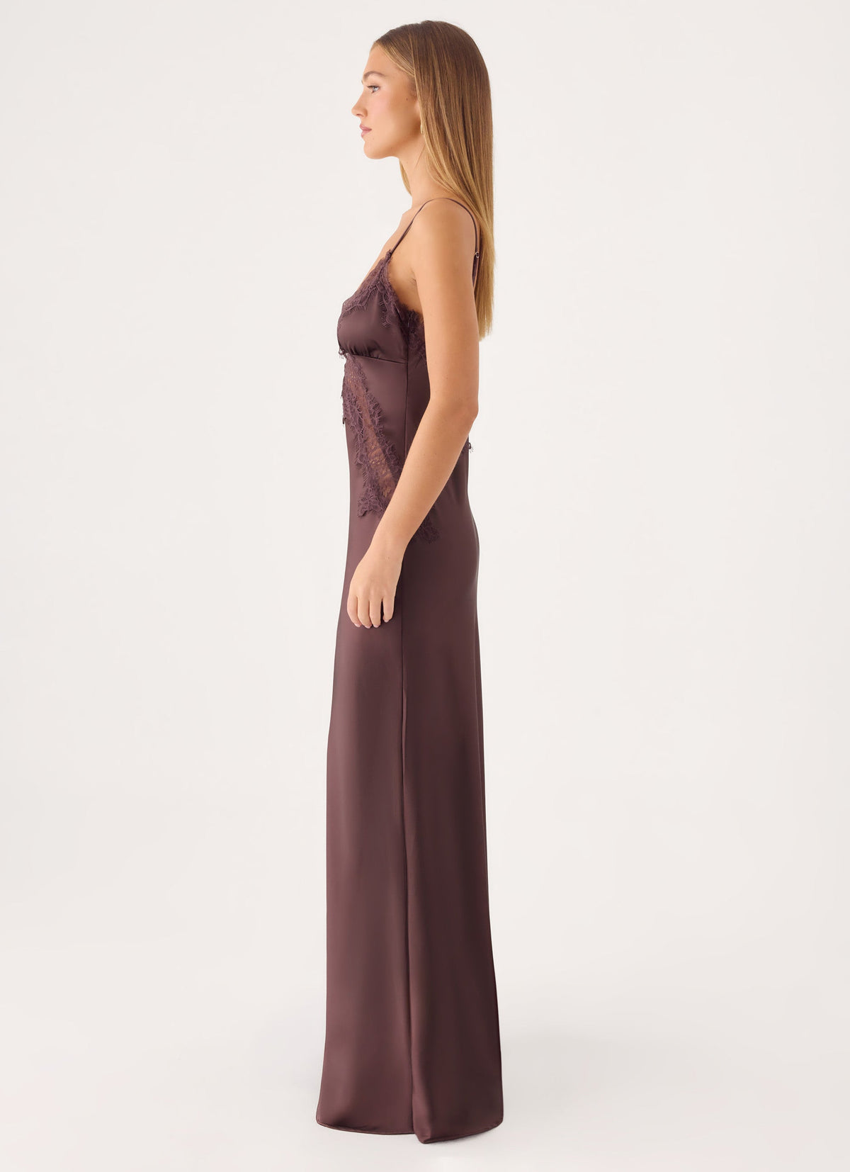 chocolate brown slip dress Satin V-Neck Bias Cut Maxi 40 / Brown Rush Dress | Winona Night