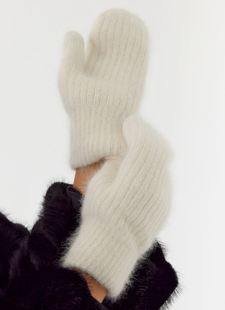 Winter Blaze Knit Mittens - Cream