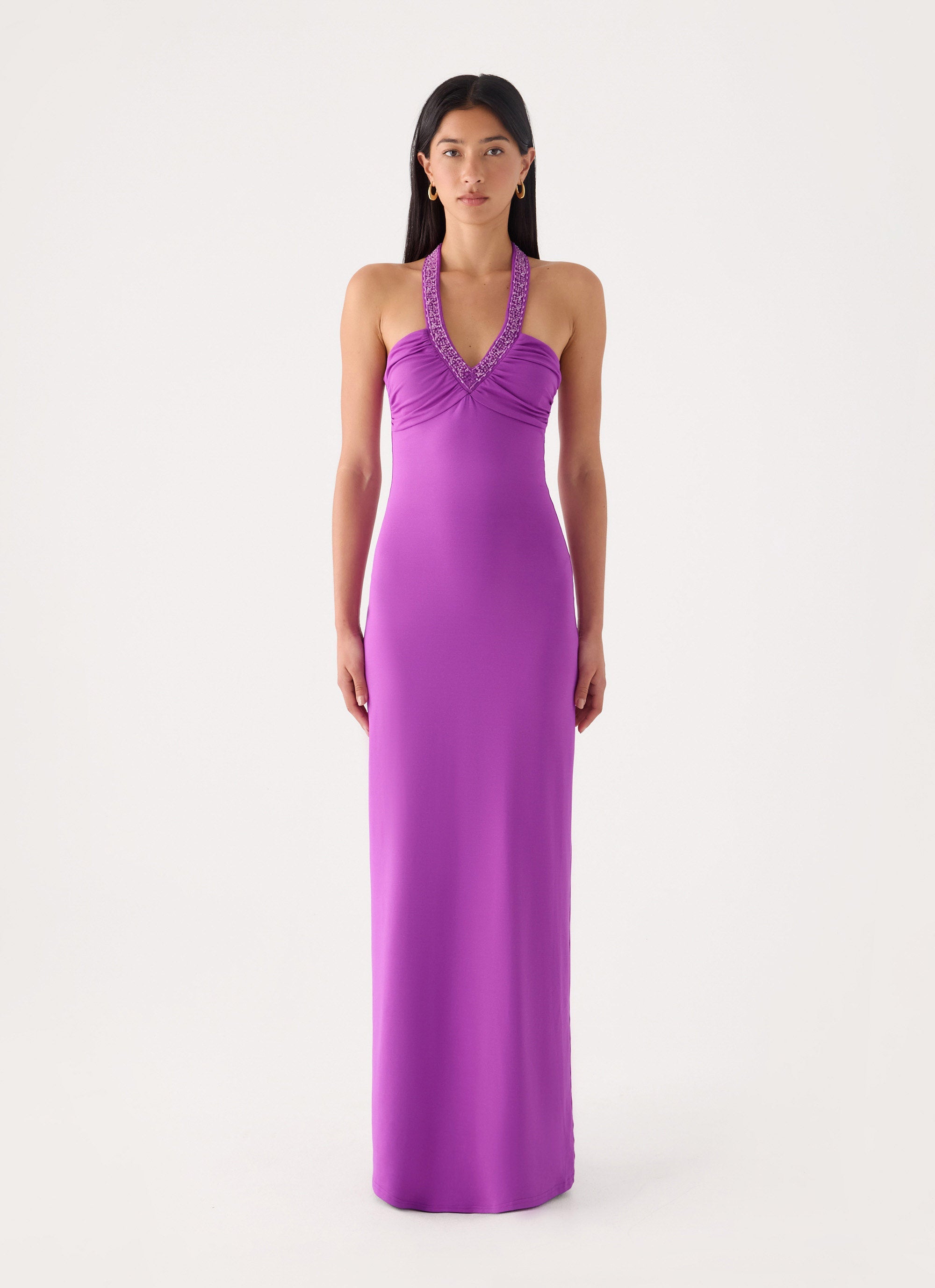 Yamila Beaded Strap Maxi Dress - Purple – Peppermayo US