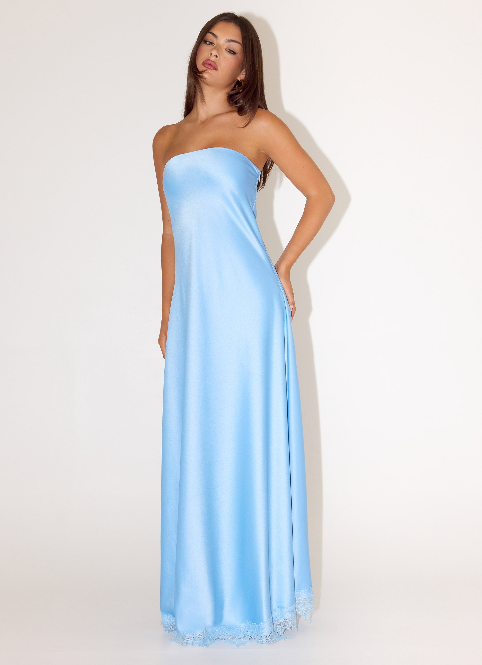 blue silk strapless dress Infinite Strapless Open Back Satin Convertible Maxi Dress – Sugarlips