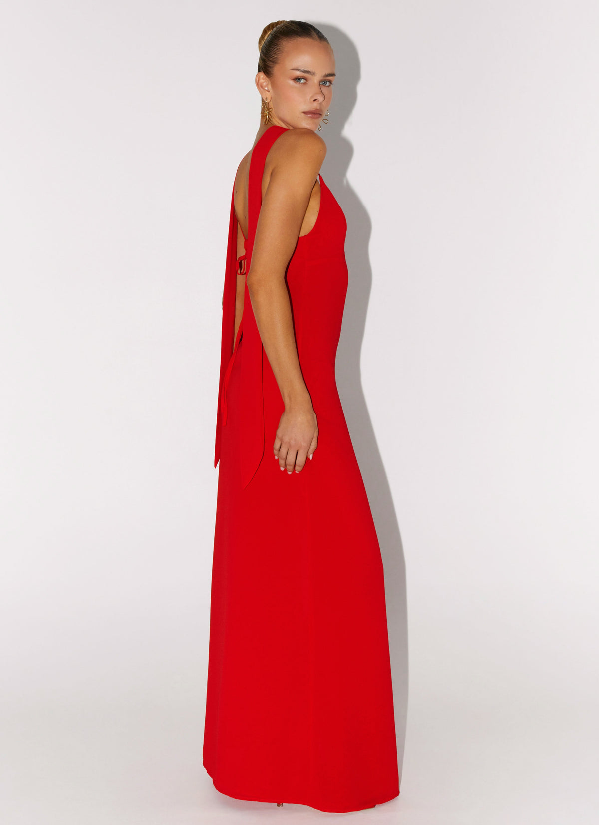 red scarf dress Delora Off-Shoulder Maxi Asymmetric neck One Farm Rio - Jungle Red