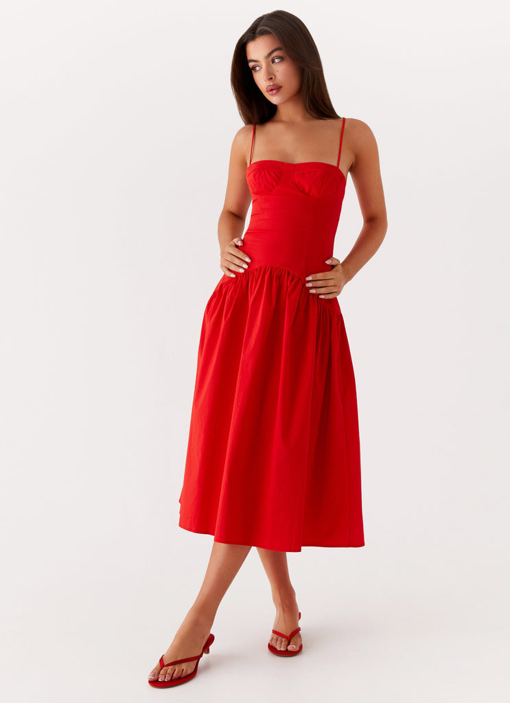 Yvette Corset Midi Dress Red