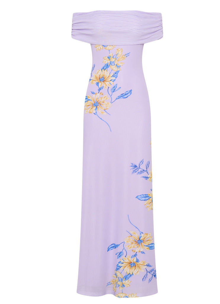 Womens Yvonne Maxi Dress in the colour Lavender in front of a light grey background