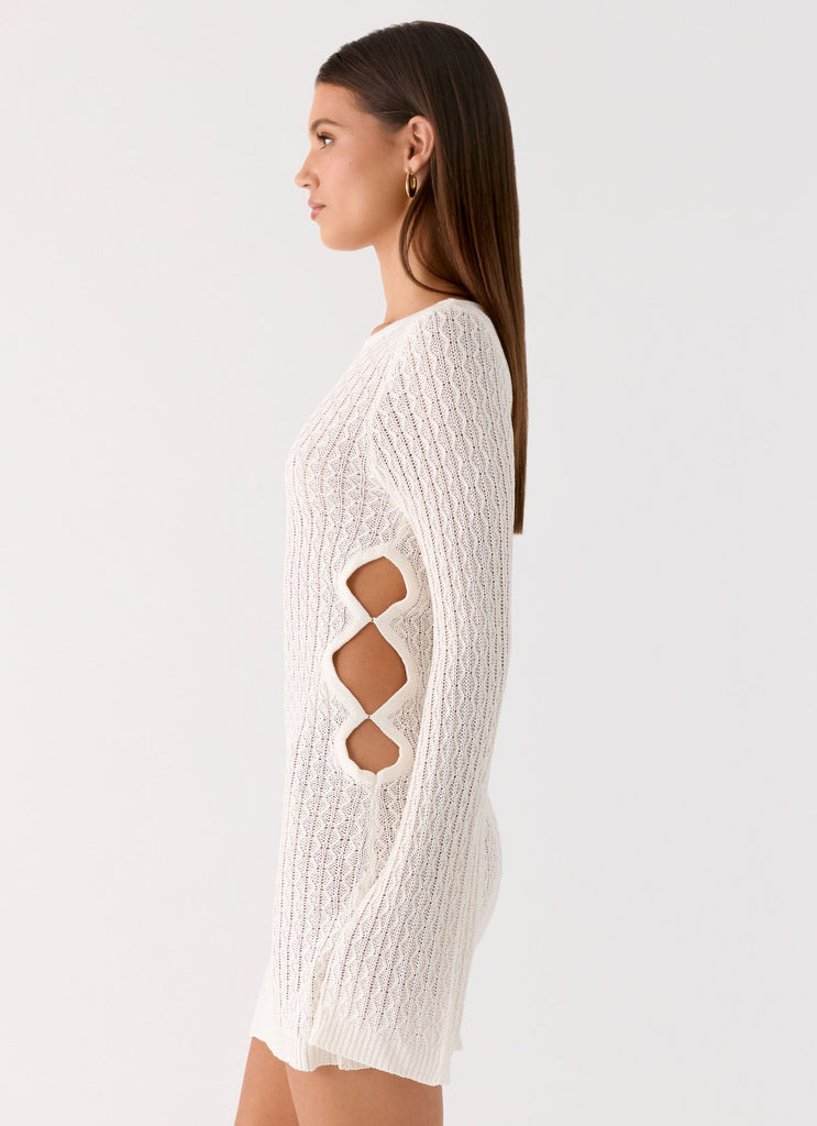 Zenzi Long Sleeve Crochet Mini Dress - White Peppermayo US Zenzi Long Sleeve Crochet Mini Dress - White Peppermayo US