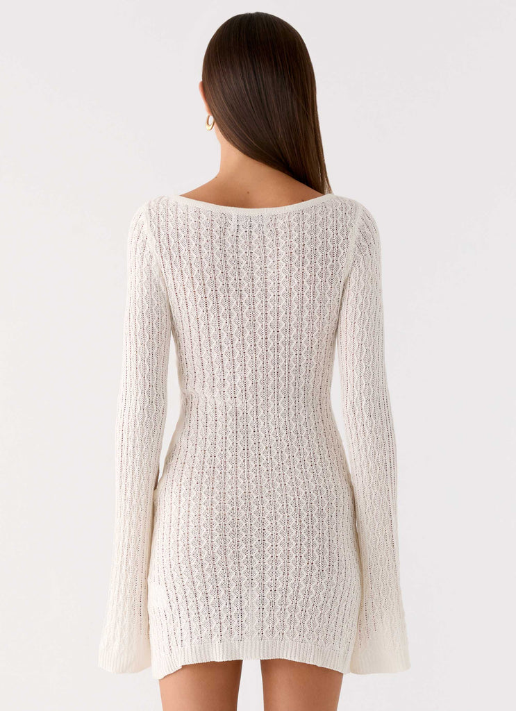 Zenzi Long Sleeve Crochet Mini Dress - White Peppermayo US Zenzi Long Sleeve Crochet Mini Dress - White Peppermayo US