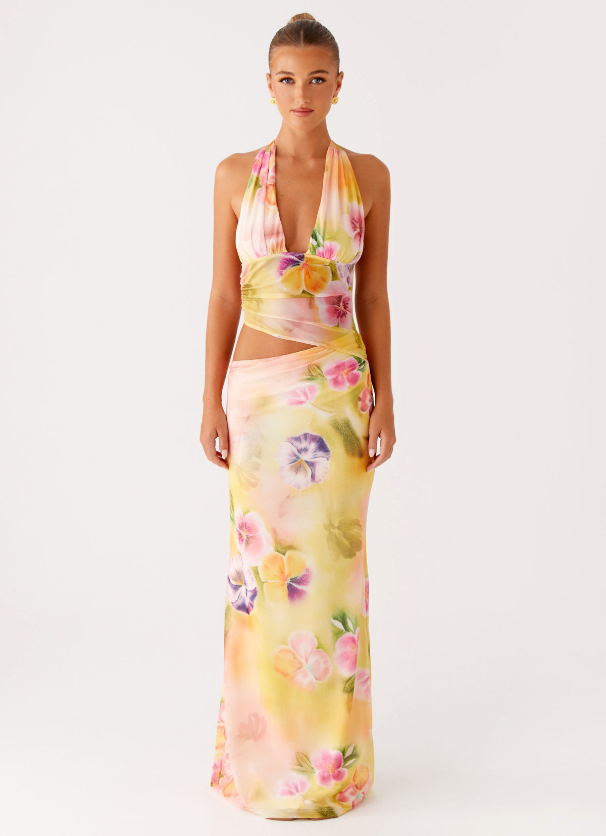 Main Act Halter Maxi Dress Sunburst Floral 1 Peppermayo