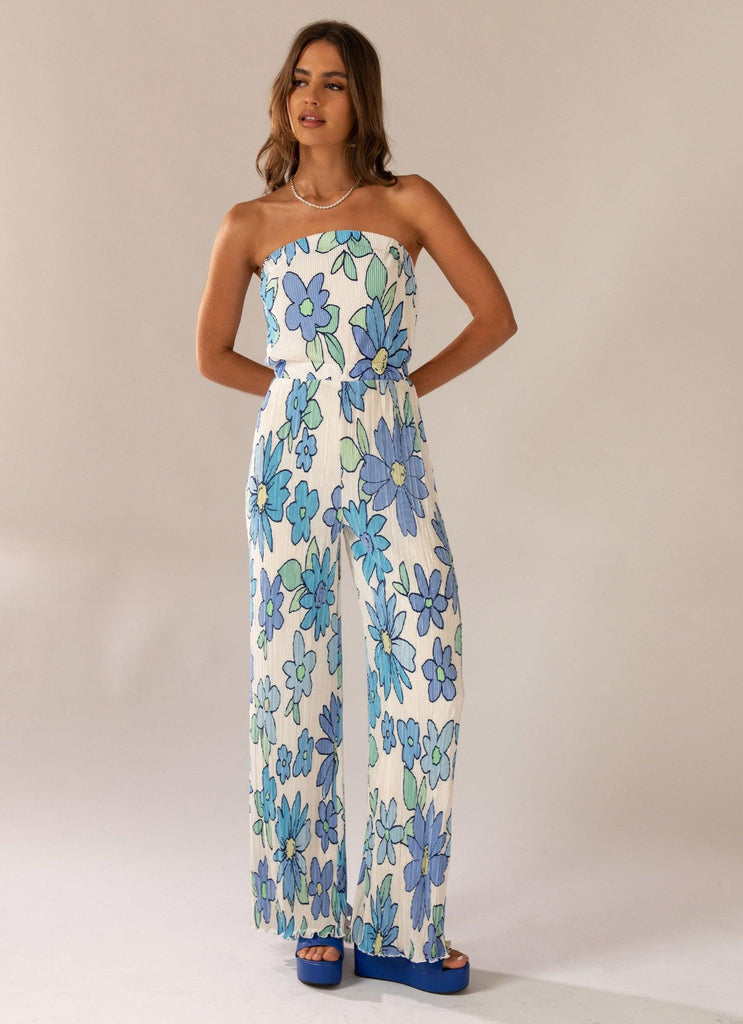 Doing The Most Plisse Jumpsuit - Blue Blossom - Peppermayo US