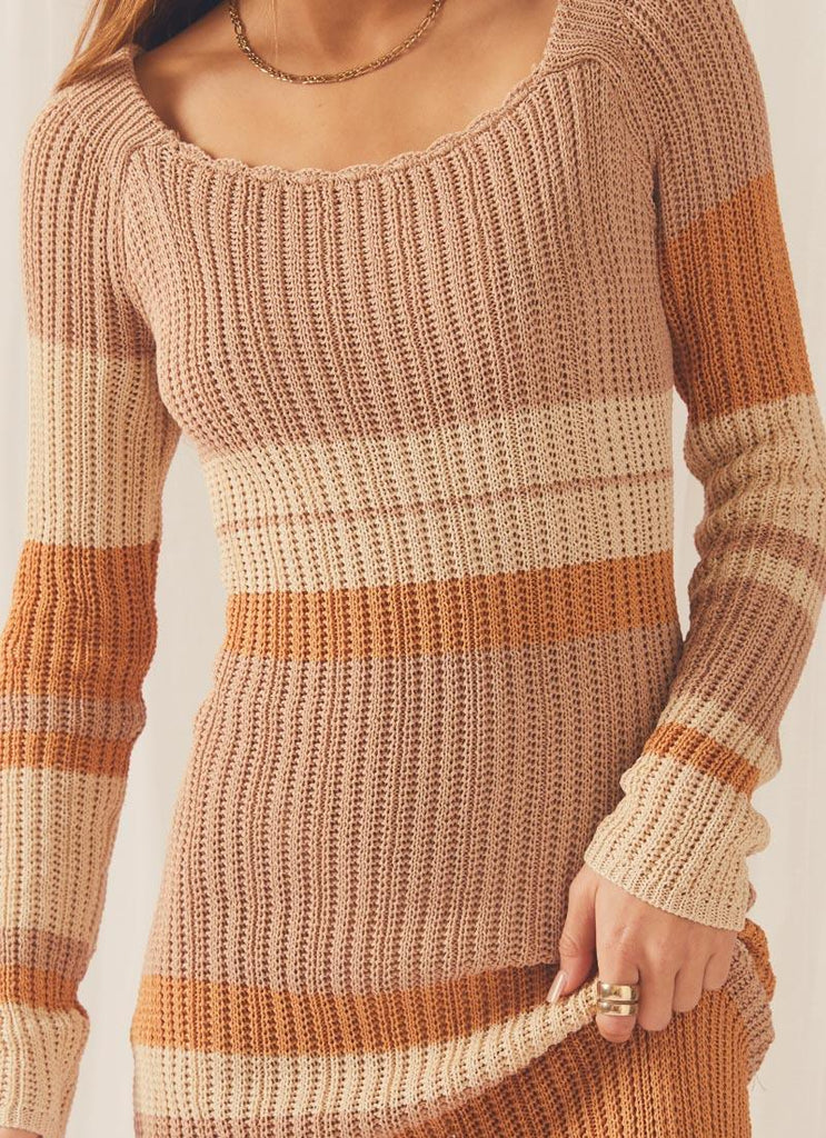 Love Ride Crochet Maxi Dress - Natural Stripe - Peppermayo US