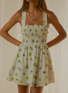 European Towns Linen Mini Dress - Green Wild Poppies - Peppermayo US