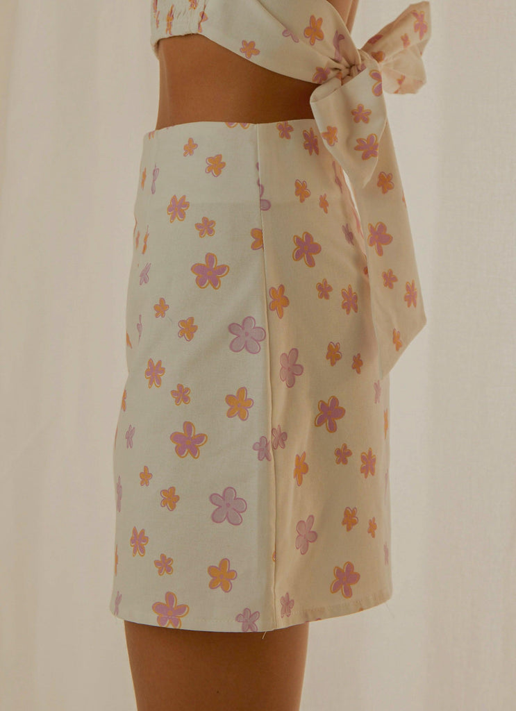 Morning Market Linen Mini Skirt - Pink Wild Poppies - Peppermayo US