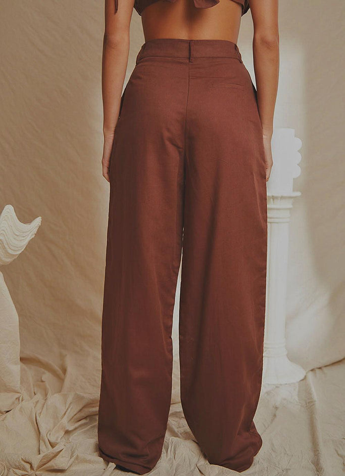 Valencia Linen Pants - Choc Brown